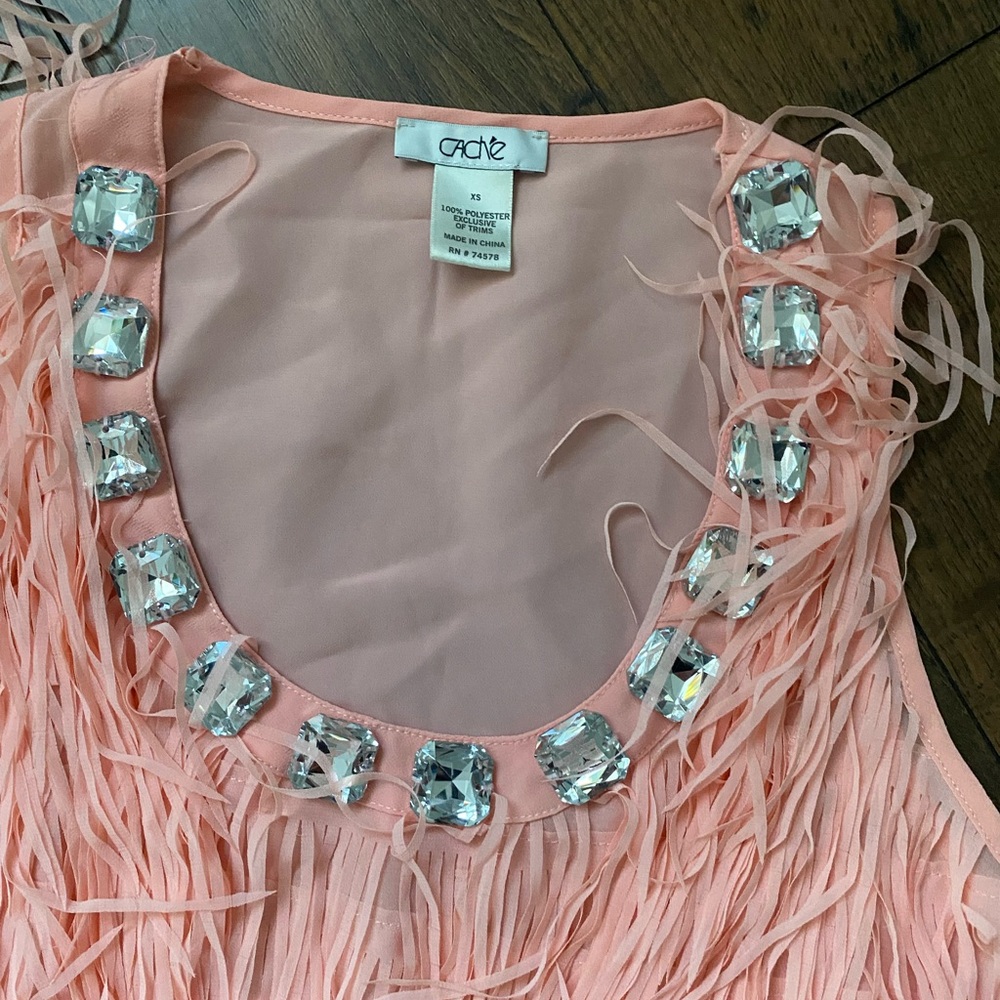 CACHE. Peach Feathered Top with Embellishments - Picture 3 of 3